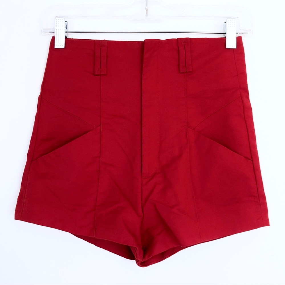 Red Geometric HIGH WAISTED PINUP Retro SHORTS - Picture 2 of 8